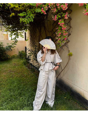 linen wide leg pants and shirt 